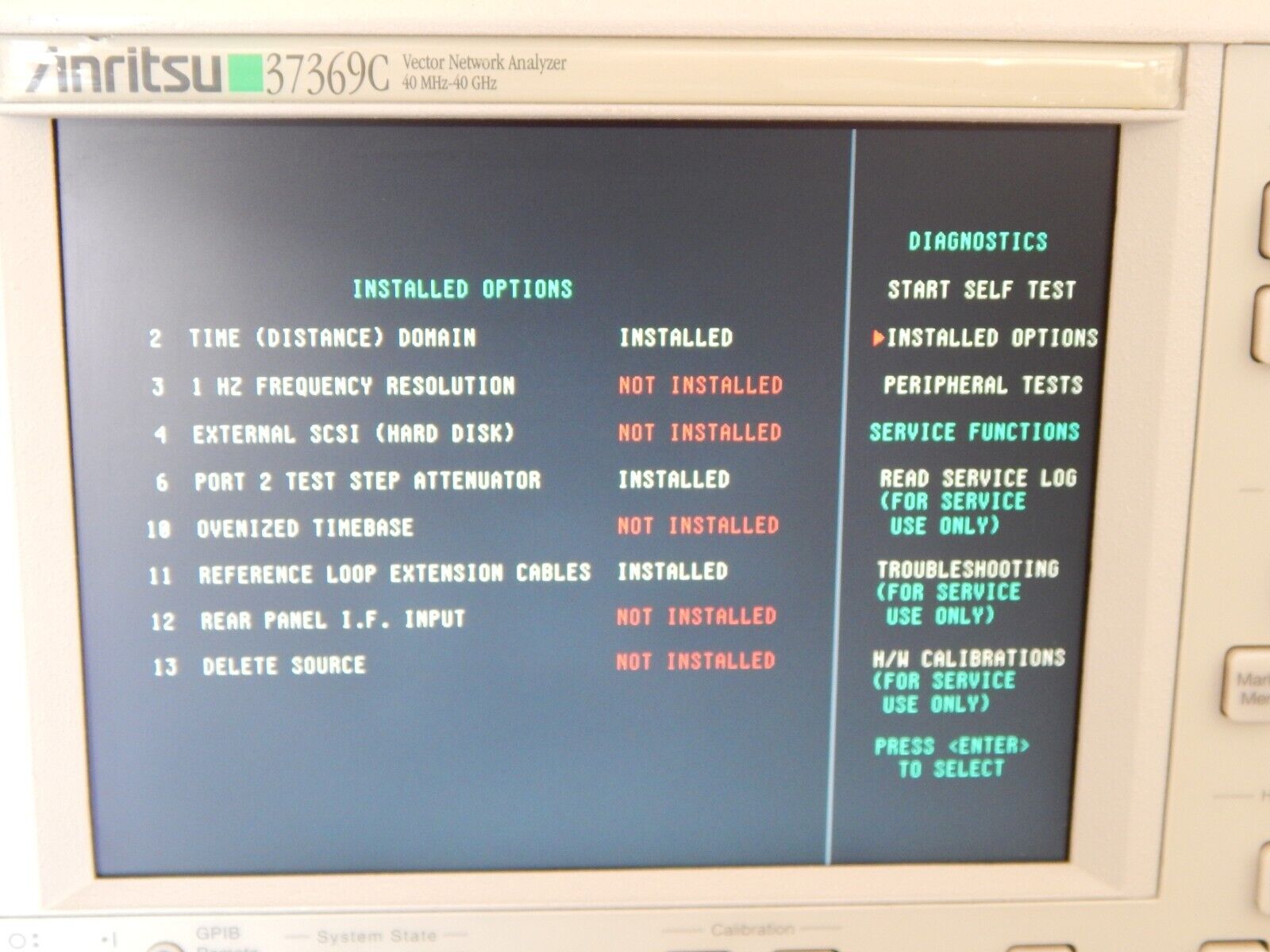 Anritsu 37369C Vector Network Analyzer, 40 MHz to 40 GHz, Options 2, 6, 11 Anritsu 37369C Vector Network Analyzer, 40 MHz to 40 GHz, Options 2, 6, 11